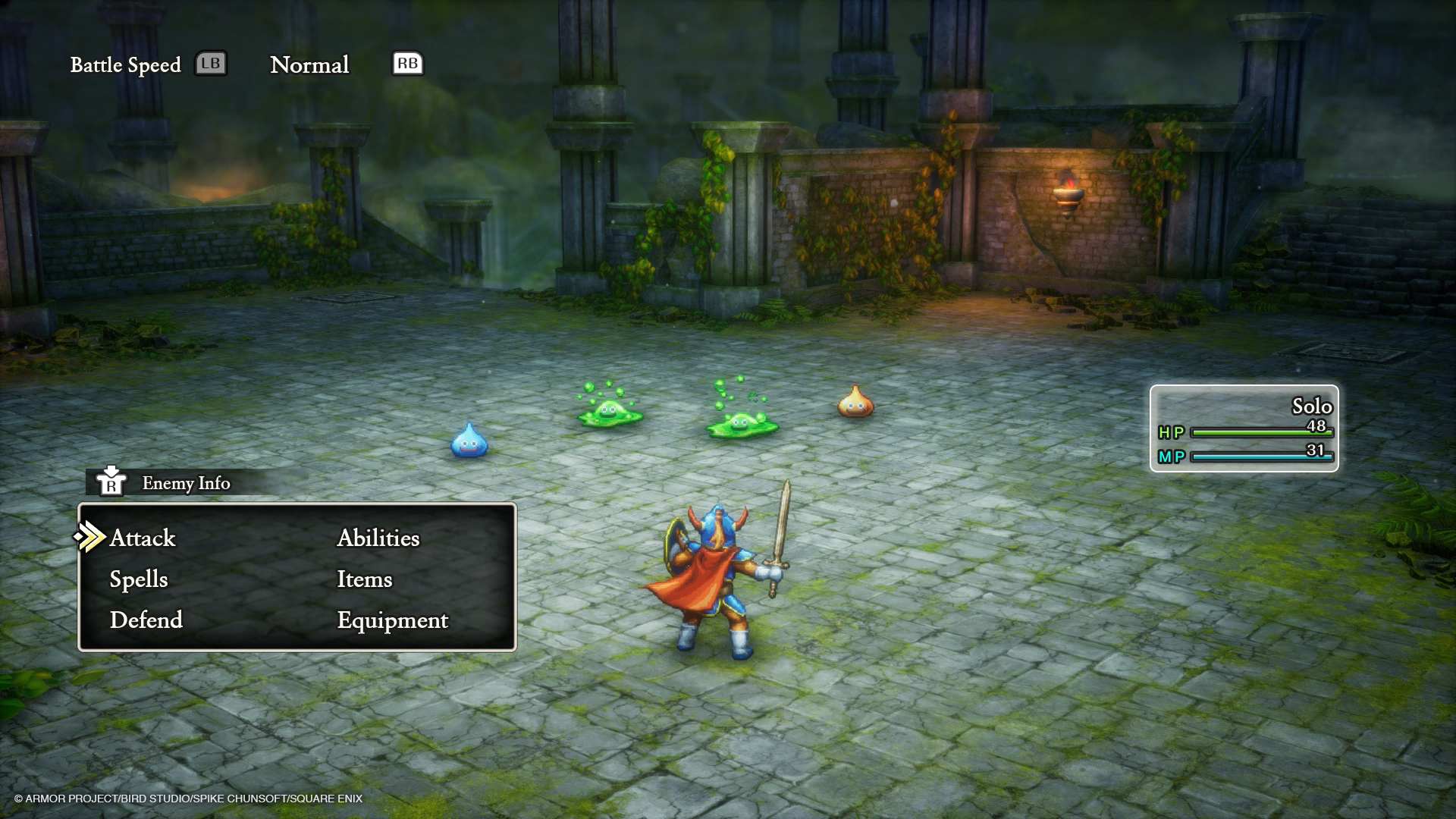 A lone hero battles a group of enemies in the first game in Dragon Quest 1 & 2 HD-2D Remake