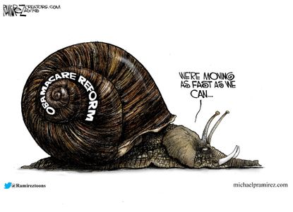 Political Cartoon U.S. Obamacare reform GOP Republicans moving slow