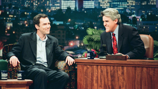 THE TONIGHT SHOW WITH JAY LENO -- Episode 973 -- Pictured: (l-r) Comedian Norm Macdonald during an interview with host Jay Leno on August 15, 1996 -- (Photo by: Margaret C. Norton/NBCU Photo Bank/NBCUniversal via Getty Images via Getty Images)
