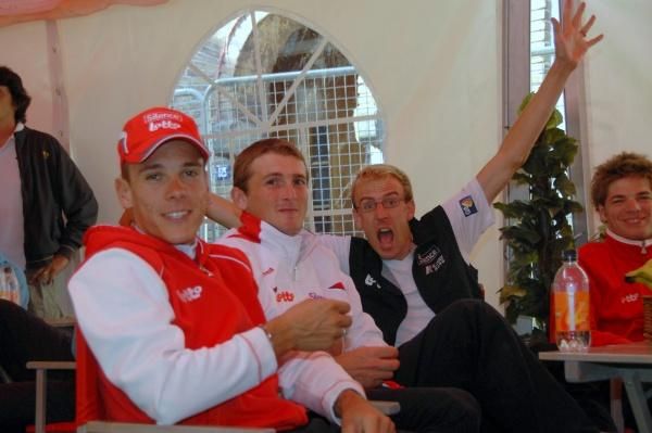 Philippe Gilbert (Silence-Lotto) and teammate Charles Wegelius, l &amp; r.
