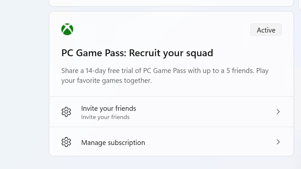 PC Game Pass Advert in Windows 11