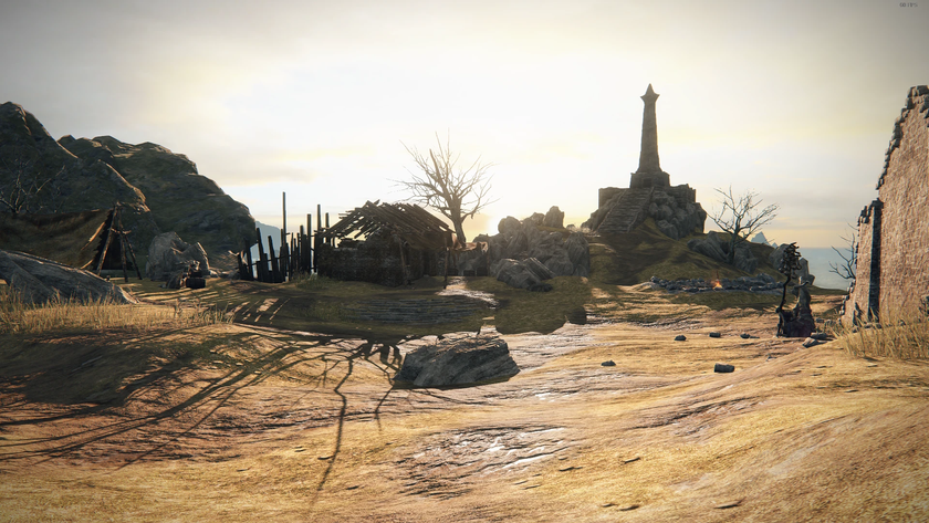 An image of seaside town Majula from Dark Souls 2 ported into Elden Ring