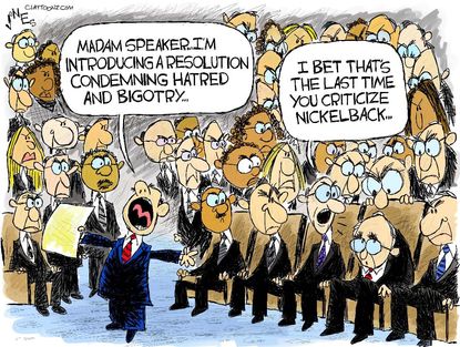 Political Cartoon U.S. Nickelback anti hate resolution congress