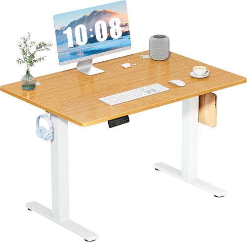 40-inch oak standing desk with hooks