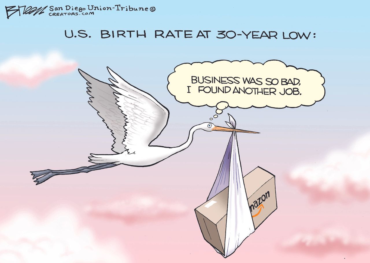 Editorial cartoon U.S. birth rate stork