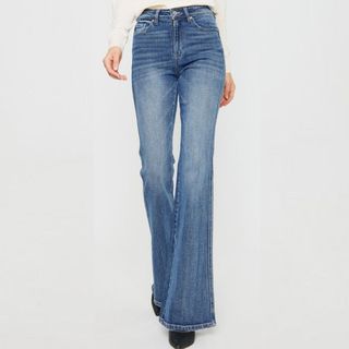 high waisted flared denim jeans 