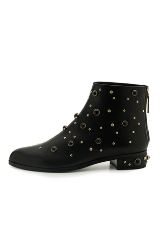 black boots with small heel and studs