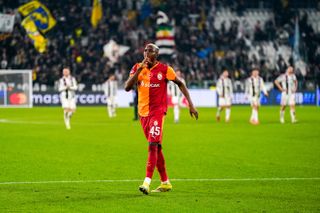 TURIN, ITALY, FEBRUARY 25: Victor Osimhen, of Galatasaray, greets fans at the end of the UEFA Champions League round of 16 play-off second leg match between Juventus and Galatasaray at the Juventus Stadium in Turin, Italy, on February 25, 2026. (Photo by Mine Kasapoglu/Anadolu via Getty Images)