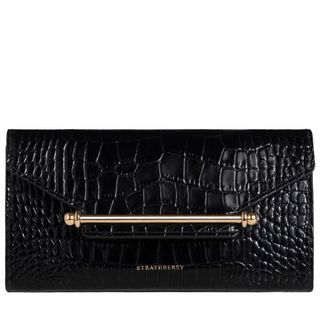 Strathberry Multrees Chain Wallet in Black Croc