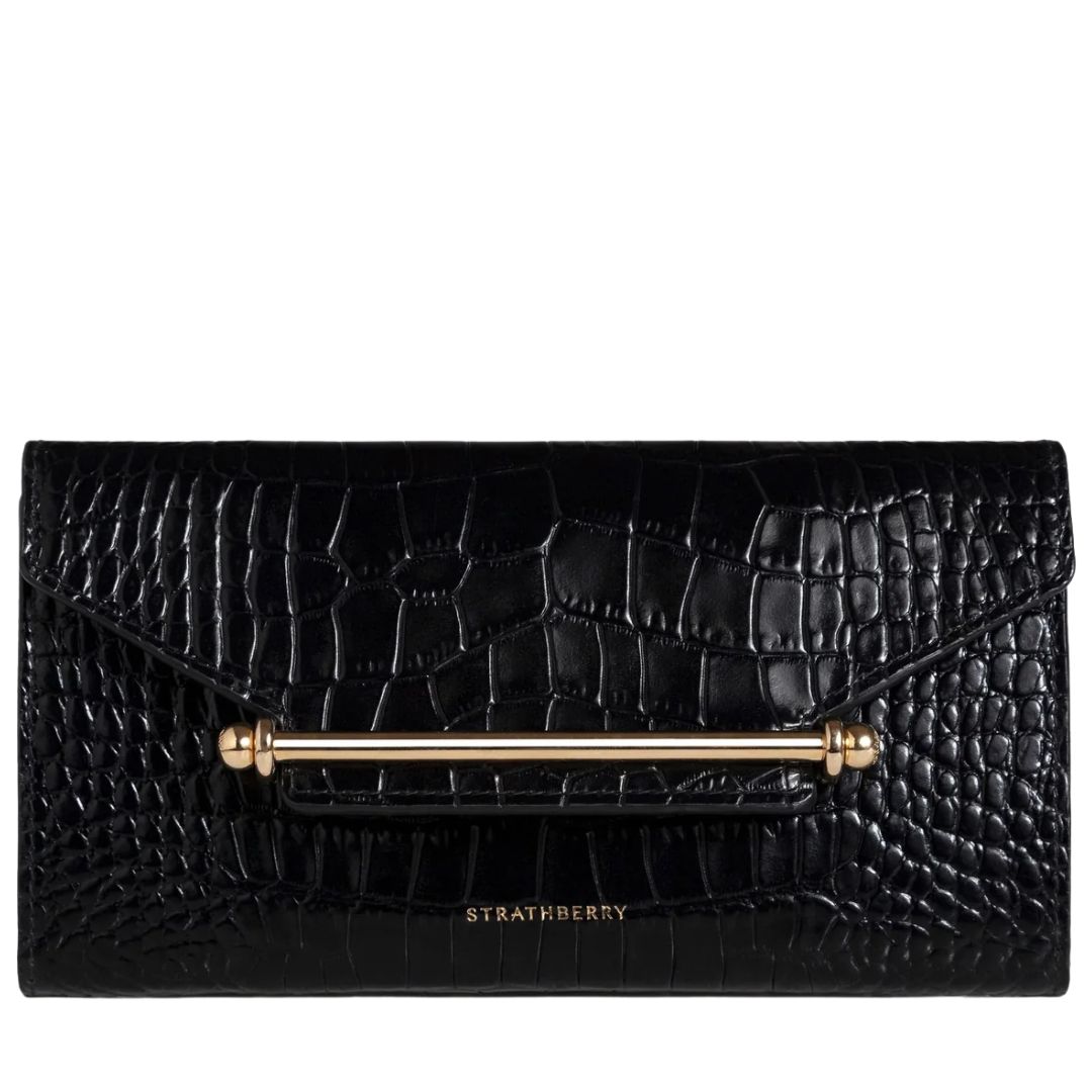 Cartera con cadena Strathberry Multrees en cocodrilo negro