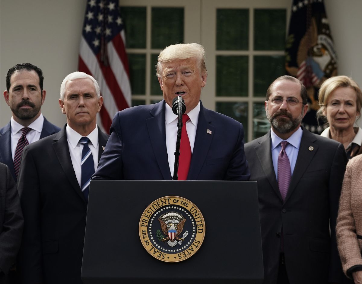 President Donald Trump declared a &#039;national emergency&#039; over COVID-19 at a news conference in the White House Rose garden on March 13.