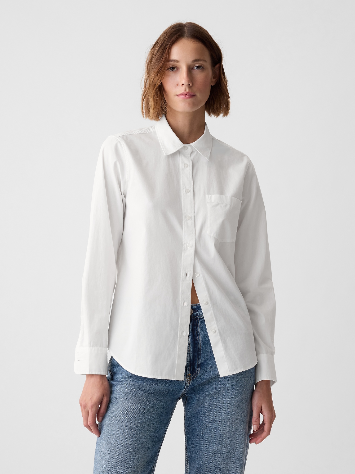 Camisa clássica de poplin de algodão orgânico em branco