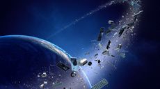 A conceptual image illustrating space debris orbiting Earth.