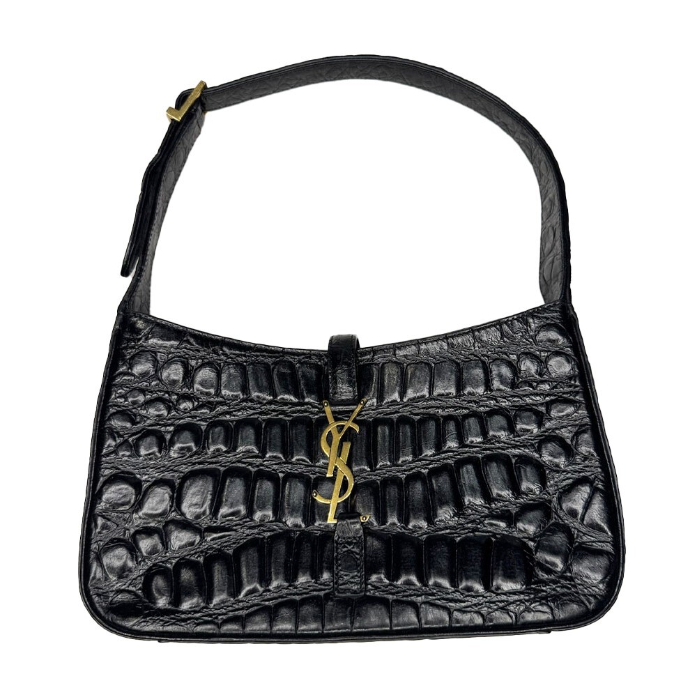 Saint Laurent Le 5 à 7 in Crocodile-Embossed Shiny Leather Purse