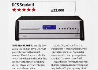 Page from What Hi-Fi? magazine featuring the dCS Scarlatti