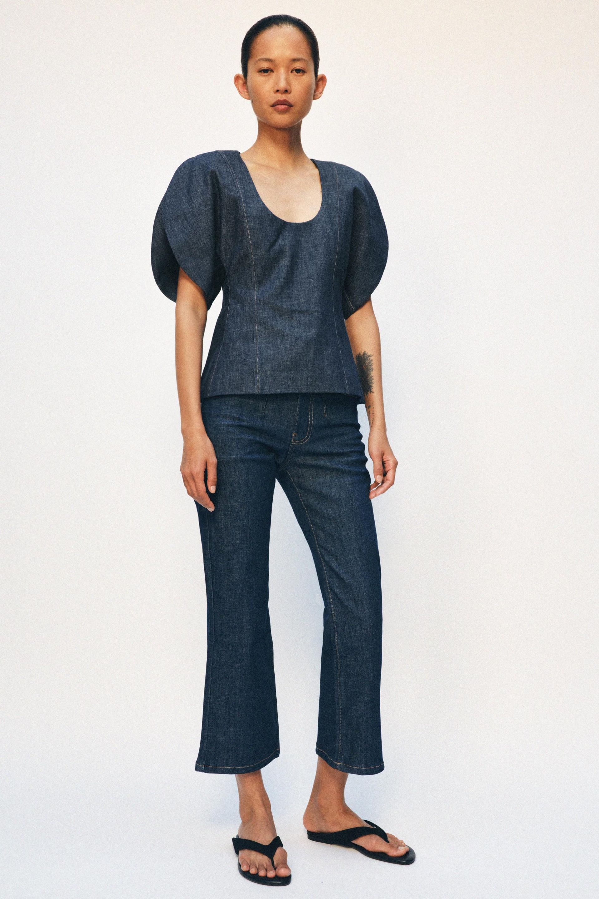 Zw Collection Denim Puff Sleeve Blouse