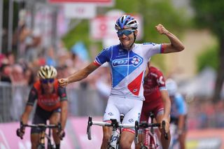 Thibaut Pinot celebrates his first career Giro d'Italia stage win.