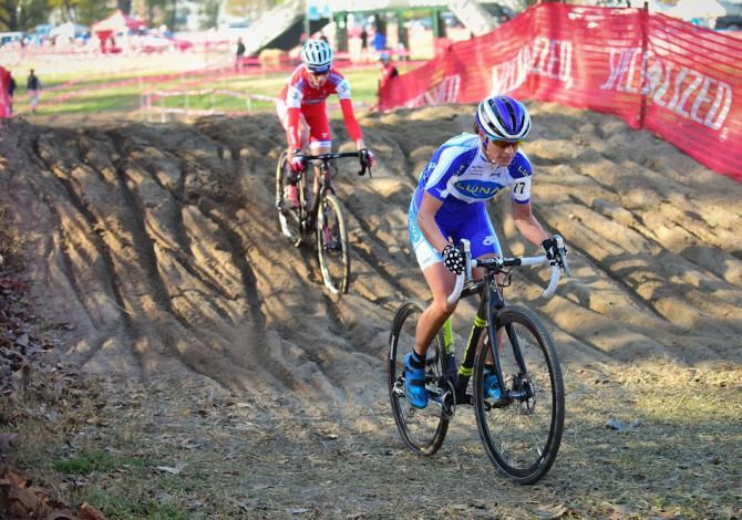Katerina Nash (Luna Pro Team) with a small gap over Lloyd on lap two