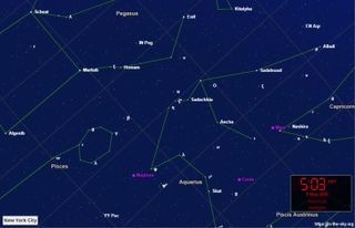 The Eta Aquarid meteor shower of 2020 will have a period of activity from April 19 to May 28. It peaks on the night of May 4-5. The shower's radiant is located at the center of this stellar map, in the constellation Aquarius.