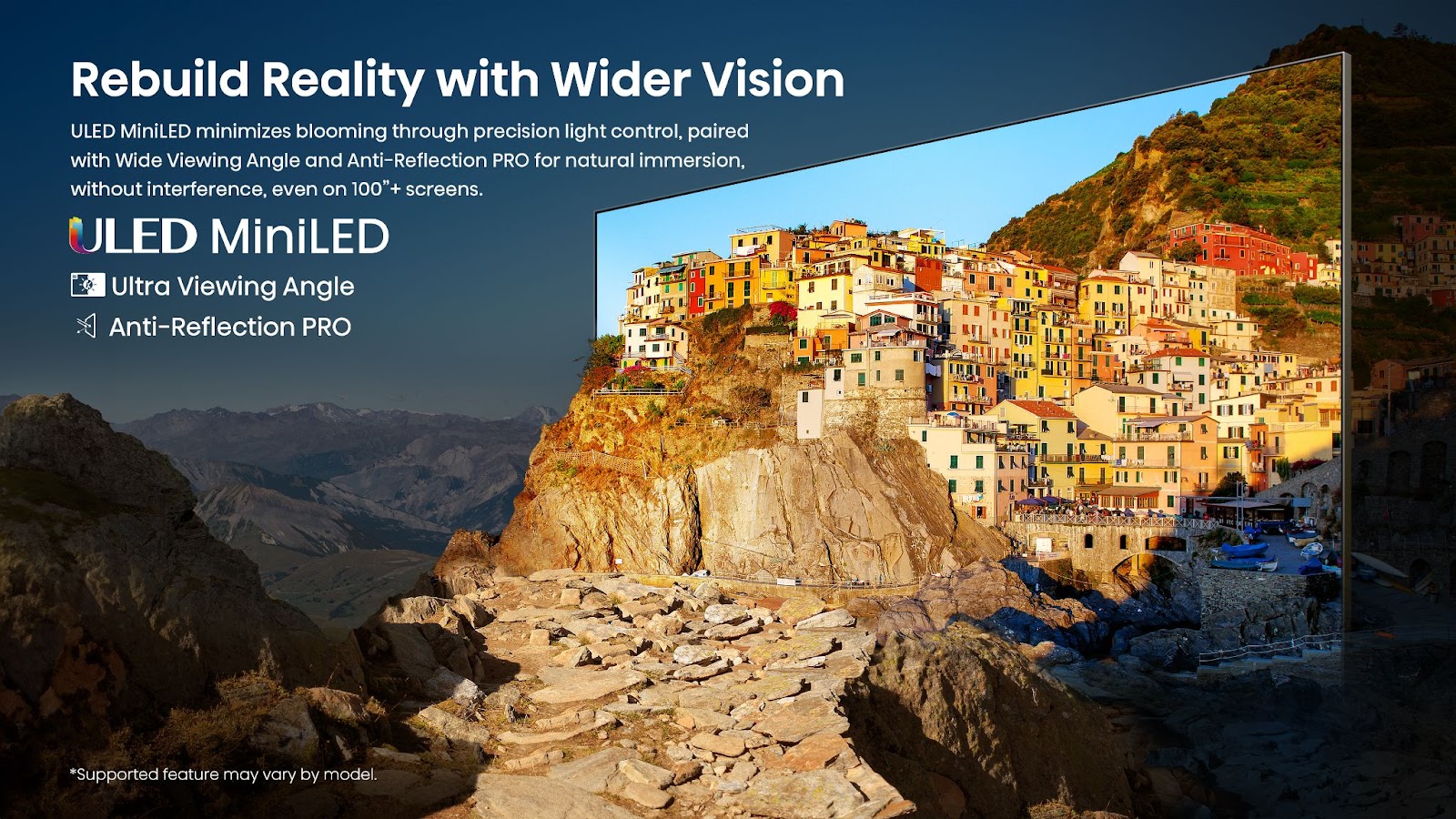 Promotional images for Hisense 100-inch TVs