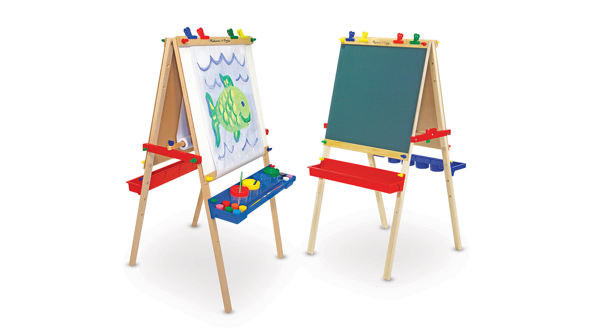 Product shot of one of the best art easels, the Melissa & Doug Deluxe Wooden Standing Art Easel