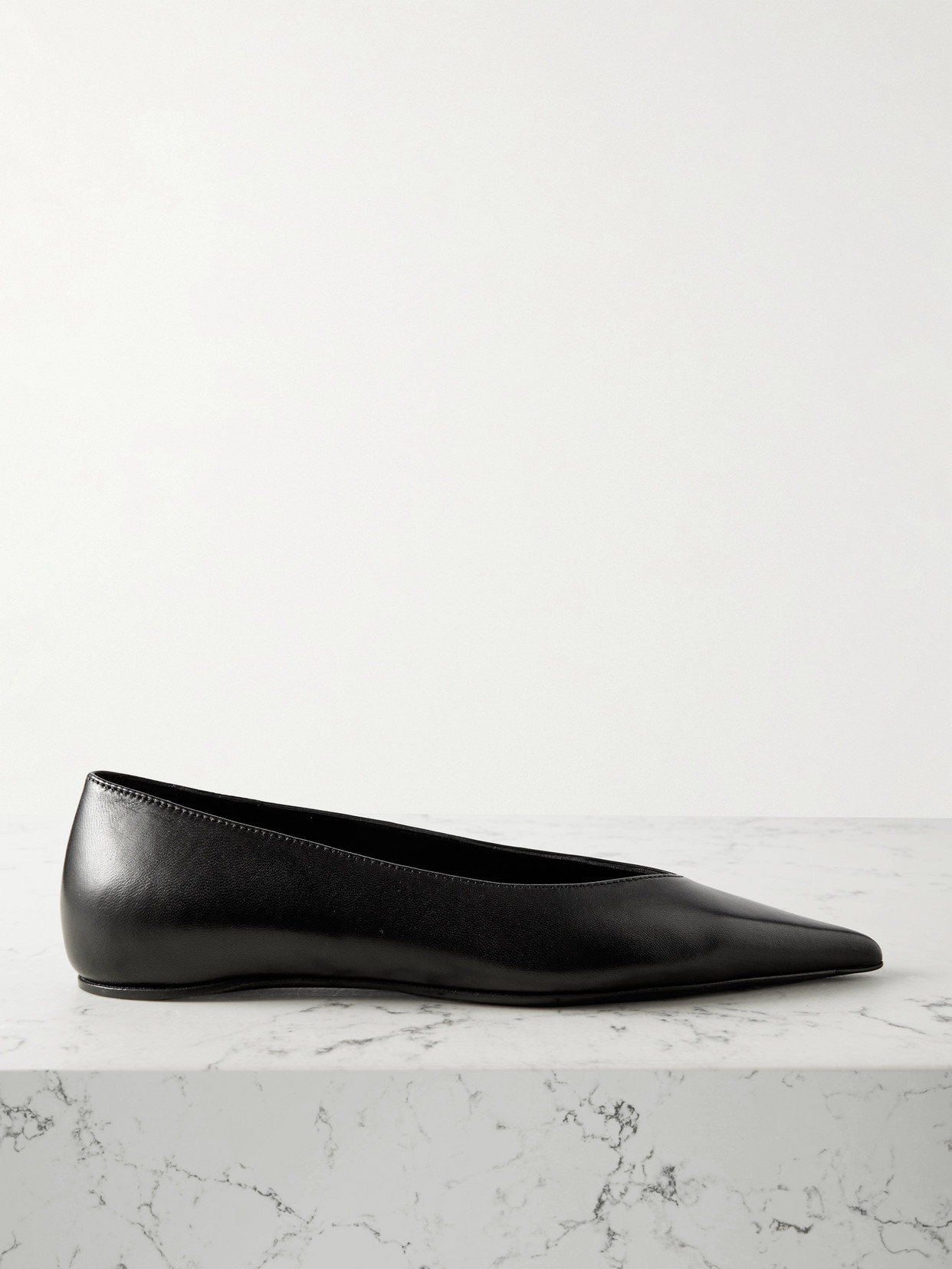 Asymmetric Ballerina Leather Point-Toe Flats