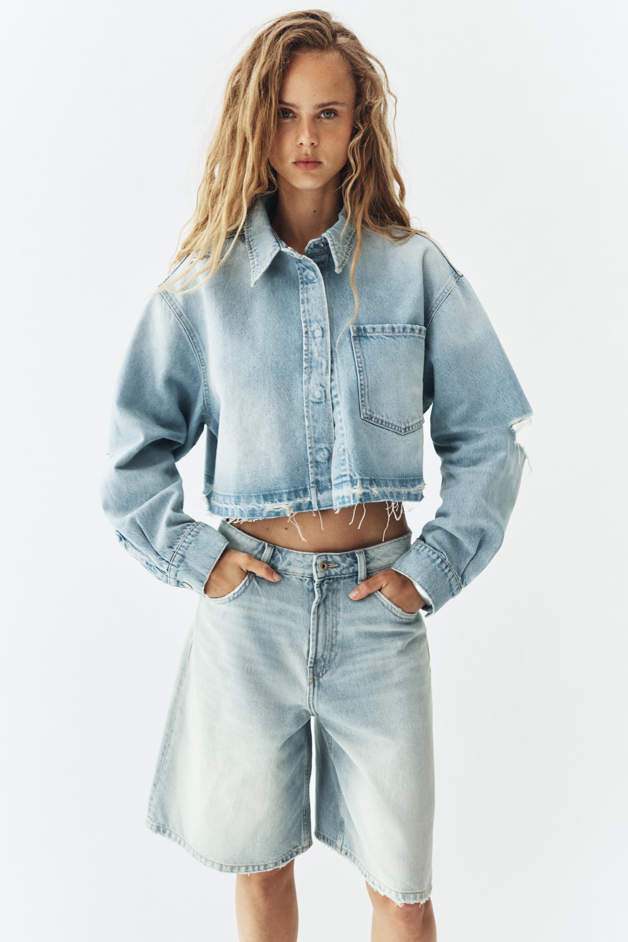 Mid-Rise Baggy Denim Shorts