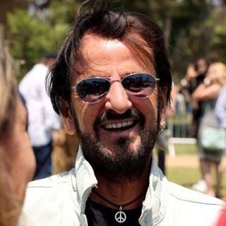 Ringo Starr visits his 'Peace and Love' sculpture to celebrate his 81st birthday on July 07, 2021 in Beverly Hills, California.
