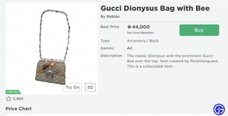 A handbag on sale in Roblox for roughly $10,000