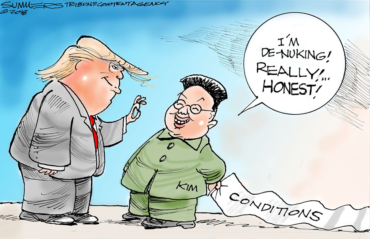 Political cartoon World Kim Jong Un dismantle nuclear bombs