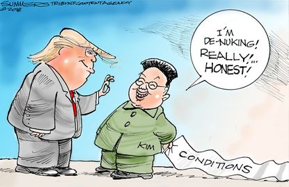 Political cartoon World Kim Jong Un dismantle nuclear bombs