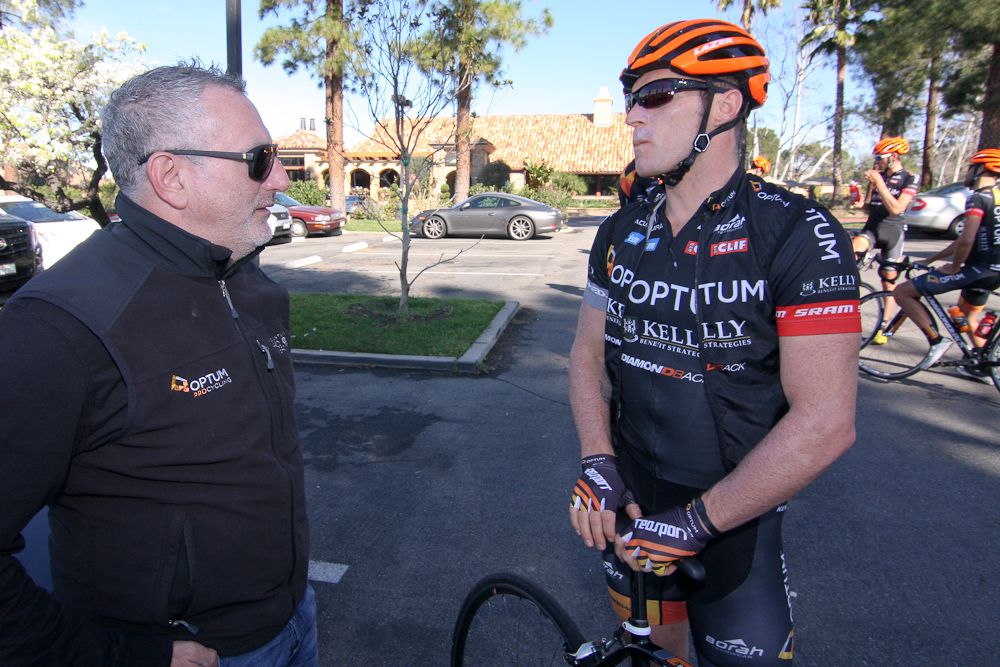 Owner Charles Aaron talks with Brad Huff before a ride.