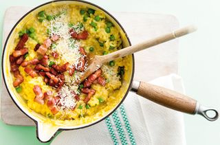 Bacon and -pea cheesy risotto