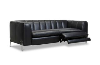 A black leather recliner sofa with adjustable footrest