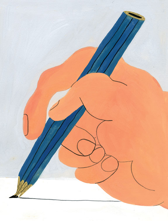 Drawing of pencil and hand