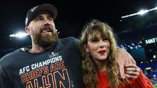 Travis Kelce and Taylor Swift at a Kansas City Chiefs NFL game