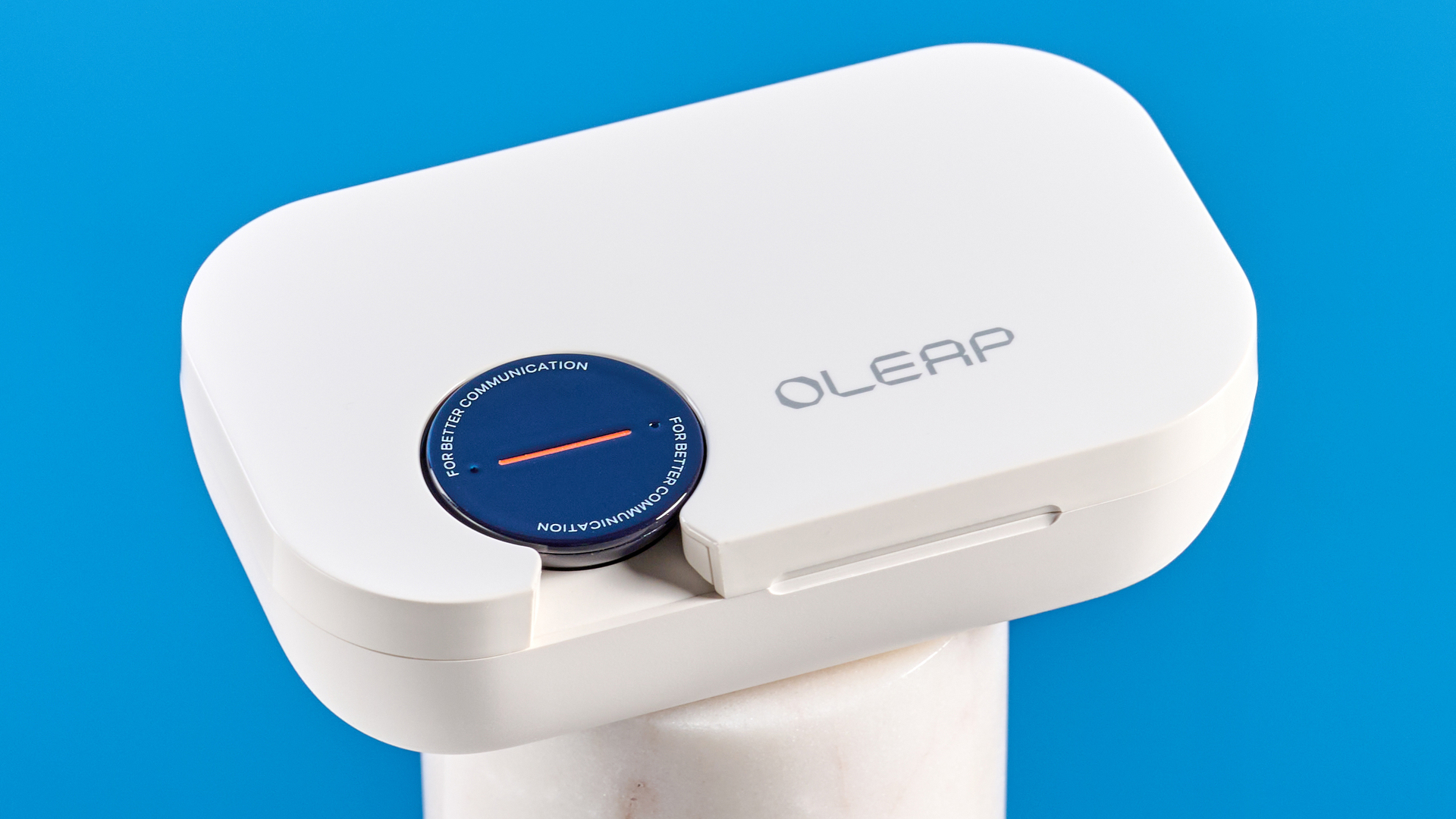 Oleap Archer AI Meeting Headset photographed in front of a blue background.