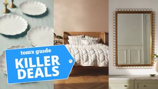 Dinner plates, bed quilt and decorative mirror with killers deals tag