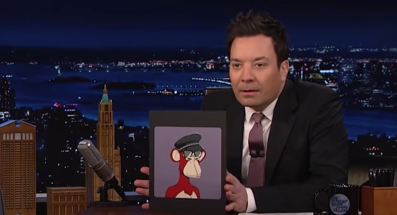 Jimmy Fallon shows off a Bored Ape, confused