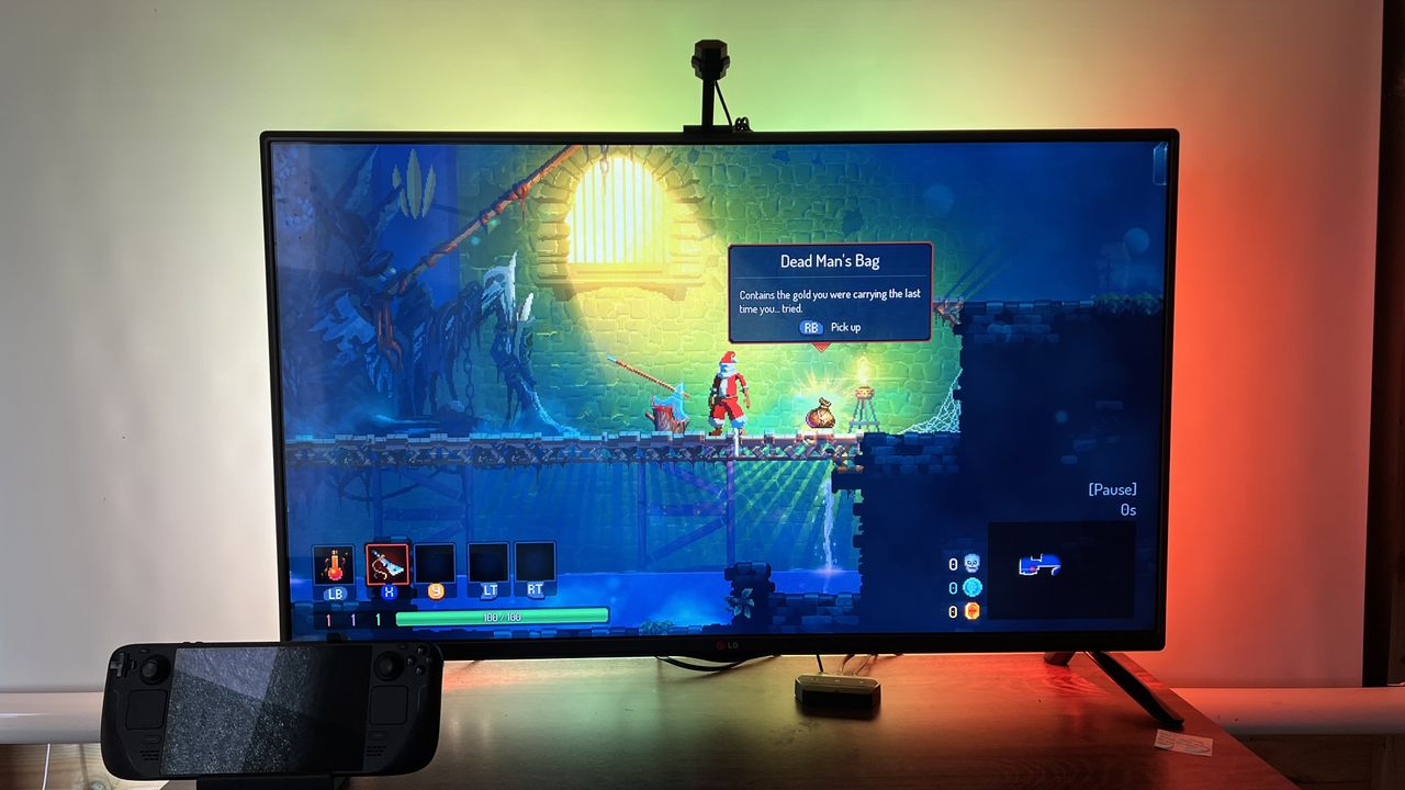 Nanoleaf 4D Screen Mirroring kit set up on a gaming monitor.