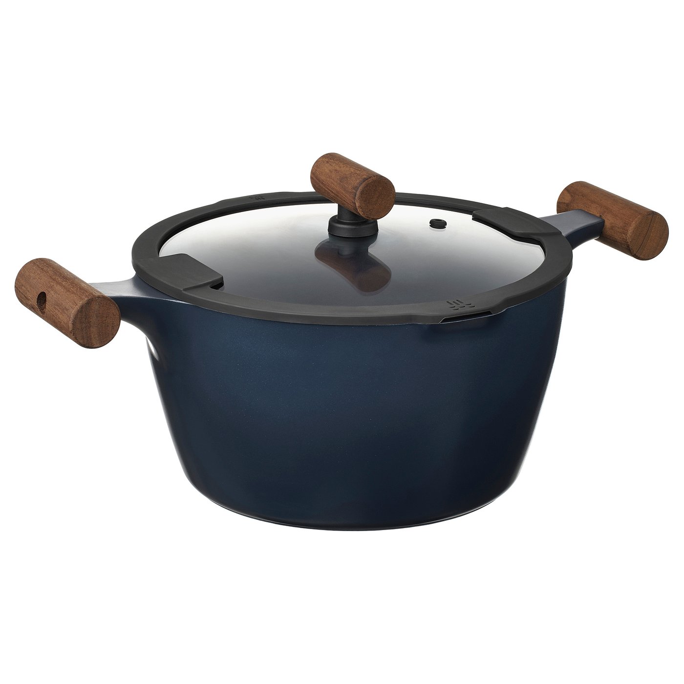 Klippfisk Pot With Lid - Non-Stick Coating Glass/wood Black-Blue 5.3 Qt