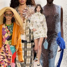 spring 2026 print trends are shown in a collage of runway images
