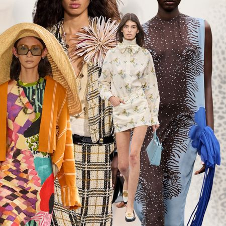 spring 2026 print trends are shown in a collage of runway images