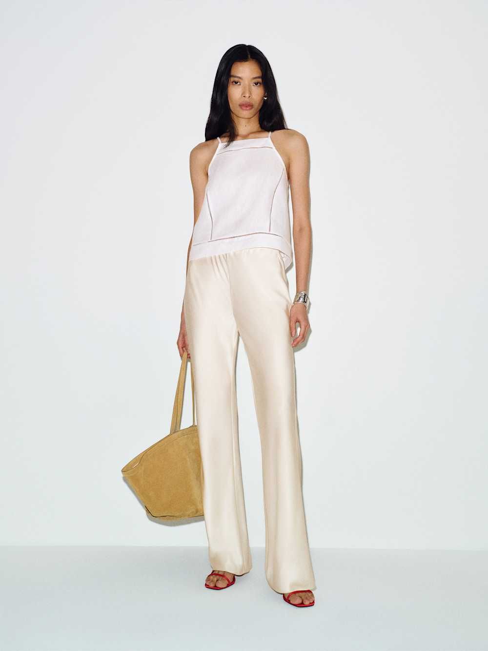 Gale Satin Mid Rise Long Pant