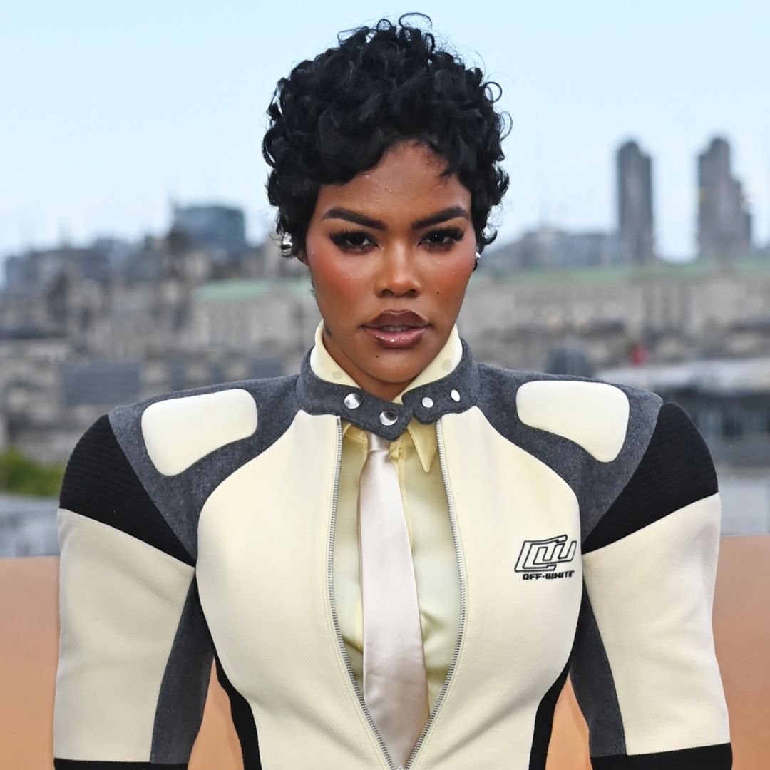 Teyana Taylor attends a One Battle After Another press tour event in a sporty skirt set