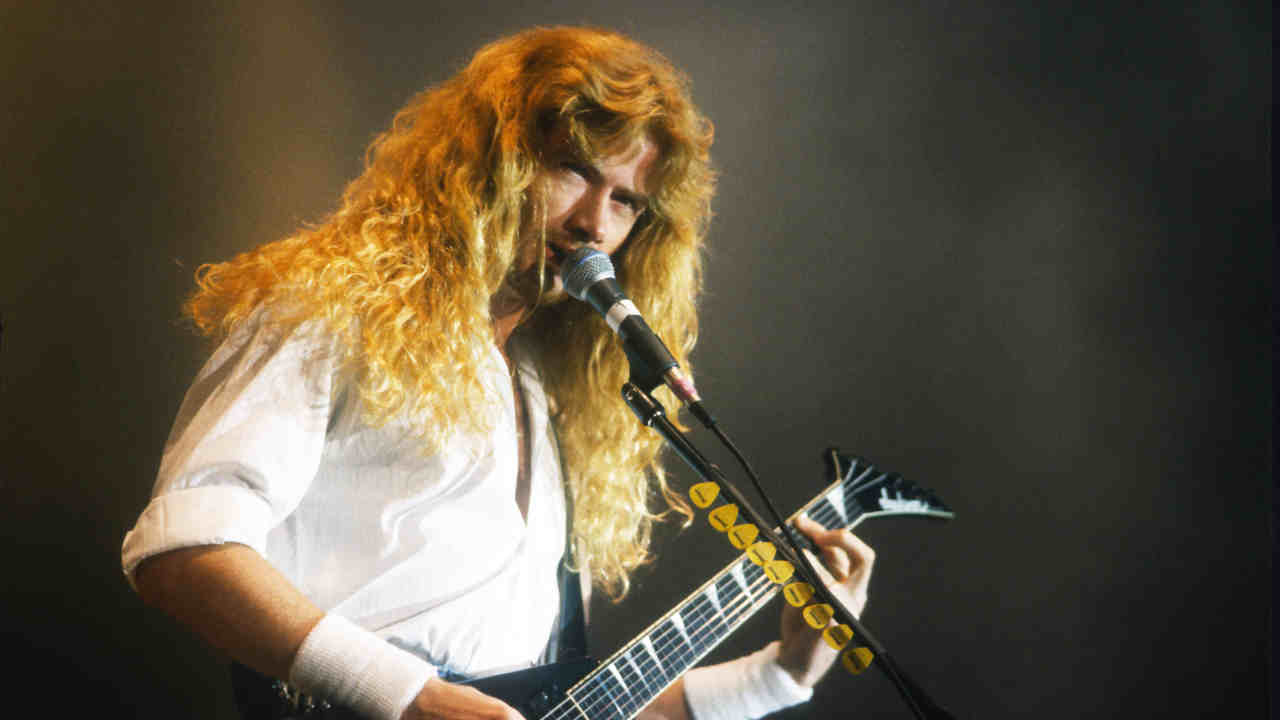 Megadeth&amp;lsquo;s Dave Mustaine performing onstage in 1991