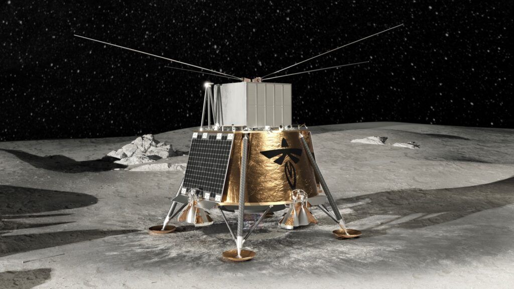 This artist’s rendering shows LuSEE-Night atop the Blue Ghost spacecraft scheduled to deliver the experiment to the far side of the moon.