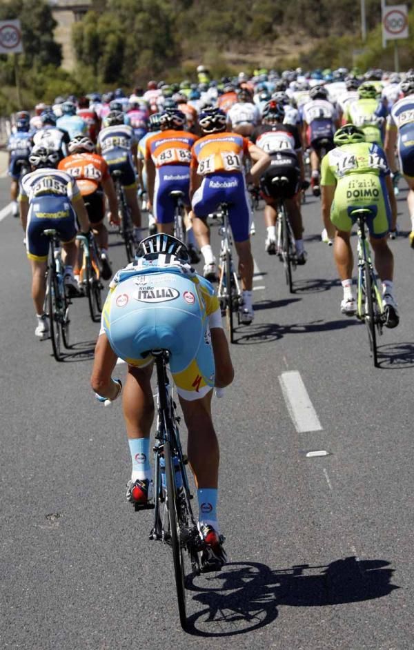 An Astana rider coming back to the bunch