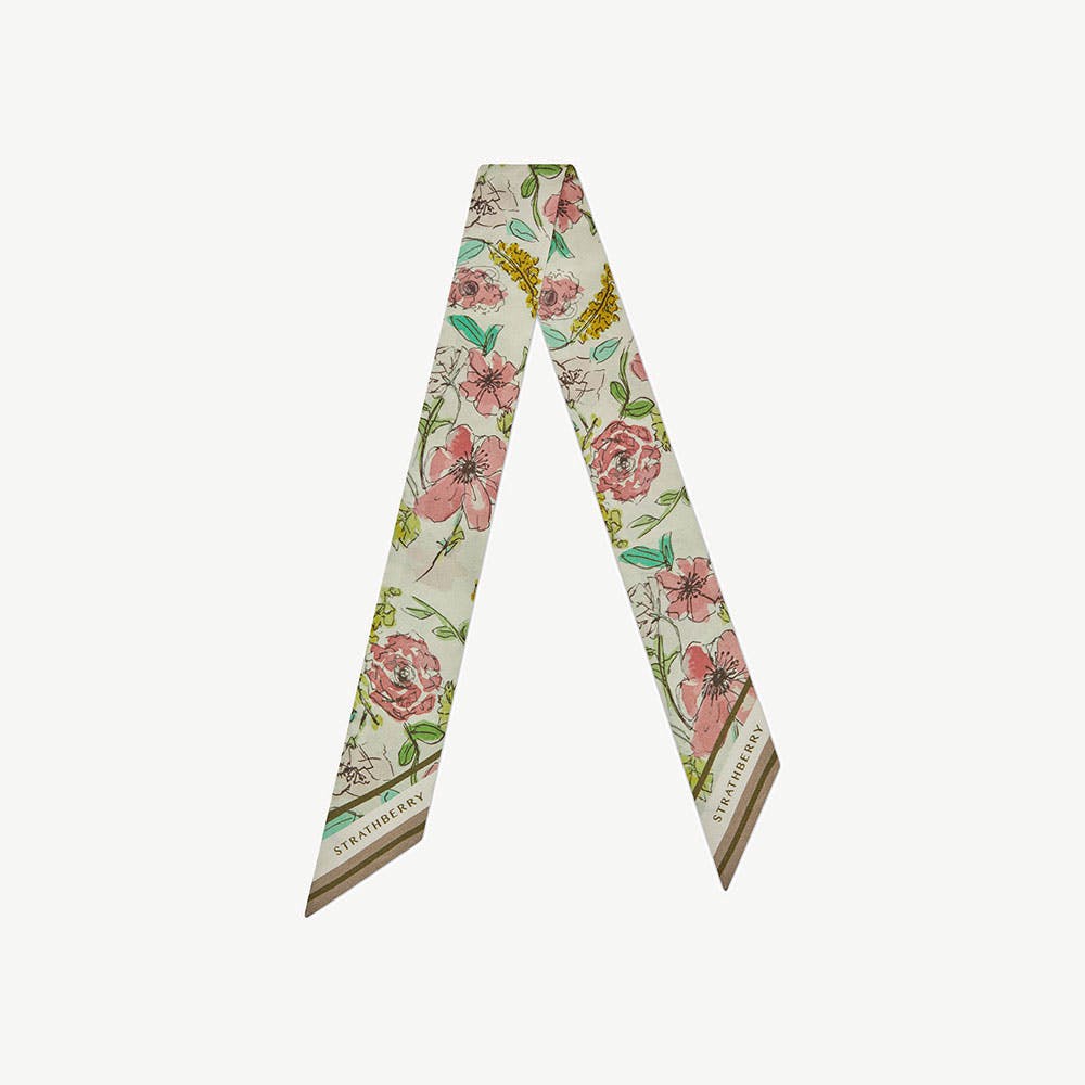 Silk Skinny Scarf - Floral Watercolour Print