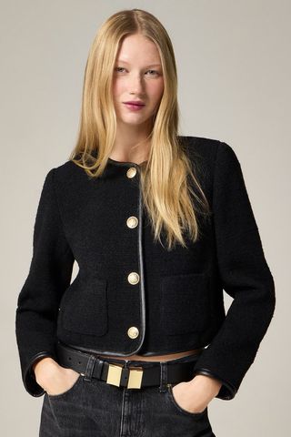 J.Crew Tweed Lady Jacket With Leather Trim